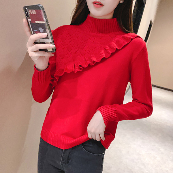 Bluză de damă modernă cu bucle în alb, roșu, albastru și negru