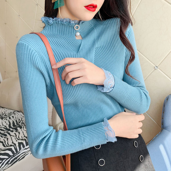 Μοντέρνα γυναικέια μπλούζα με δαντέλα και πέρλες σε διάφορα χρώματα