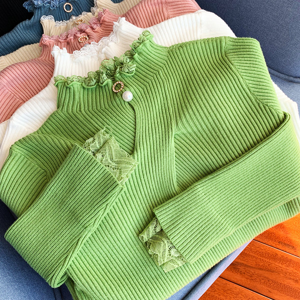 Μοντέρνα γυναικέια μπλούζα με δαντέλα και πέρλες σε διάφορα χρώματα