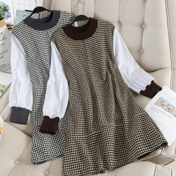 Rochie casual de dama cu maneci lungi si decolteu oval de culoare maro si negru