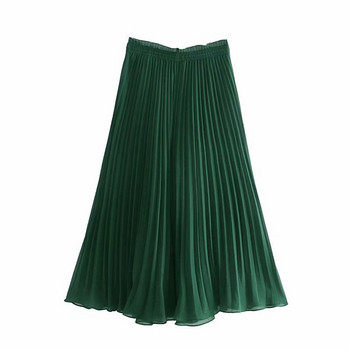 Fusta plisata moderna - pantaloni de culoare verde si lungime 7/8