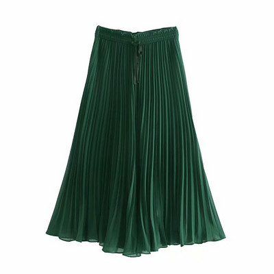 Fusta plisata moderna - pantaloni de culoare verde si lungime 7/8