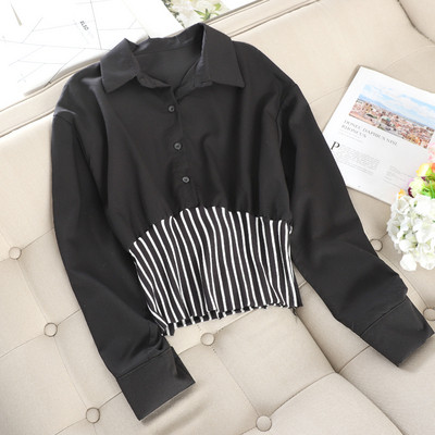 Cămașă casual de damă cu mâneci lungi și nasturi în alb-negru