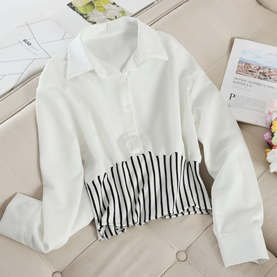 Cămașă casual de damă cu mâneci lungi și nasturi în alb-negru