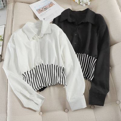 Cămașă casual de damă cu mâneci lungi și nasturi în alb-negru