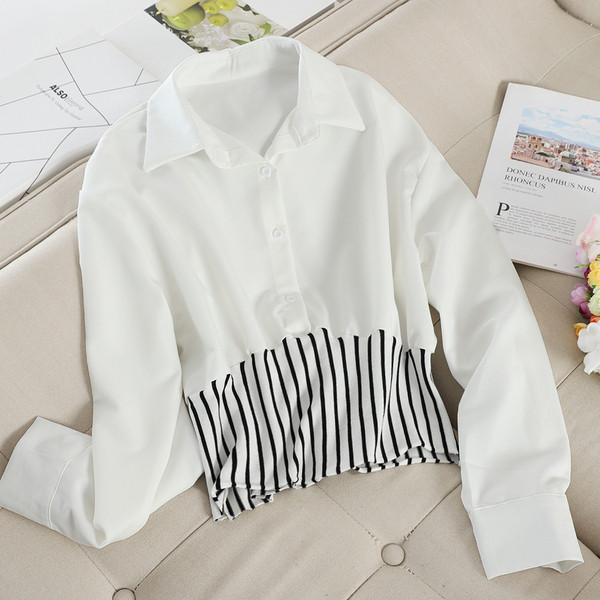 Cămașă casual de damă cu mâneci lungi și nasturi în alb-negru