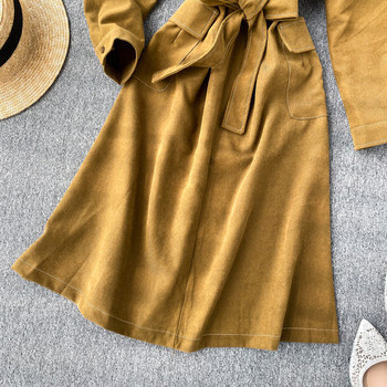 Rochie de dama cu curea in doua culori si maneci lungi