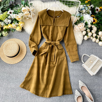 Rochie de dama cu curea in doua culori si maneci lungi