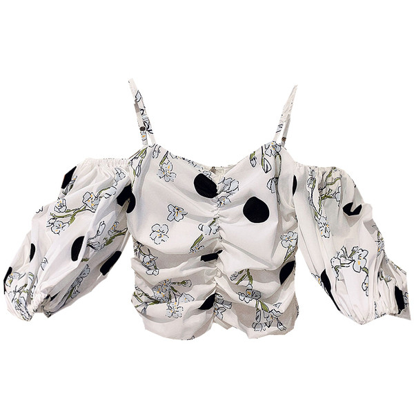 Bluza dama cu aplicatie colorata si umerii goi - model scurt