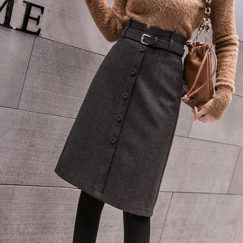 Fusta casual dama cu nasturi si curea in culorile gri, bej si negru