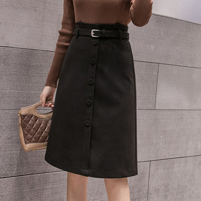 Fusta casual dama cu nasturi si curea in culorile gri, bej si negru