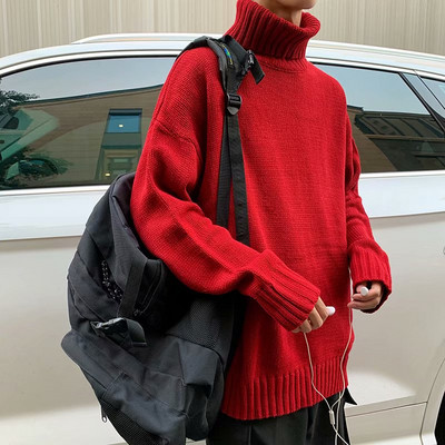 Pulover barbatesc lat cu guler inalt in rosu, mov, negru, portocaliu, bej si verde