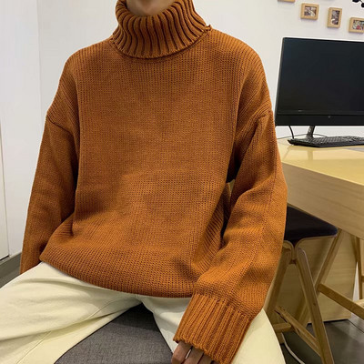 Pulover barbatesc lat cu guler inalt in rosu, mov, negru, portocaliu, bej si verde