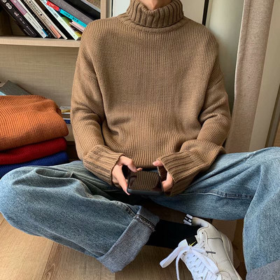 Pulover barbatesc lat cu guler inalt in rosu, mov, negru, portocaliu, bej si verde