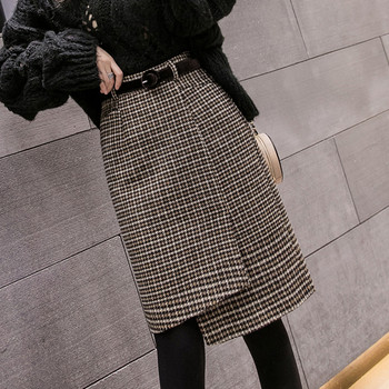 Fusta de dama asimetrica model nou cu curea in negru si maro