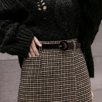 Fusta de dama asimetrica model nou cu curea in negru si maro