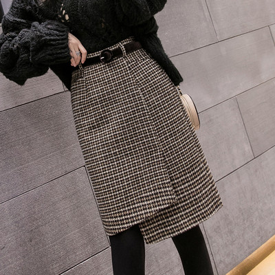 Fusta de dama asimetrica model nou cu curea in negru si maro