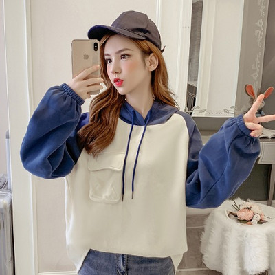 Hanorac de dama model nou cu gluga si buzunar in culoarea roz si albastru