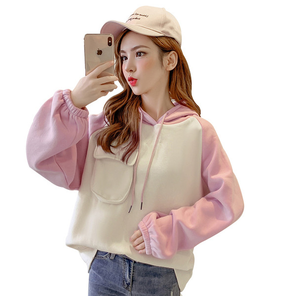 Hanorac de dama model nou cu gluga si buzunar in culoarea roz si albastru