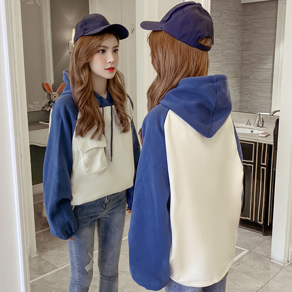 Hanorac de dama model nou cu gluga si buzunar in culoarea roz si albastru