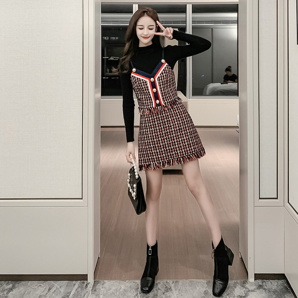 Set de damă model nou de maiou și pulover cu fustă din trei piese