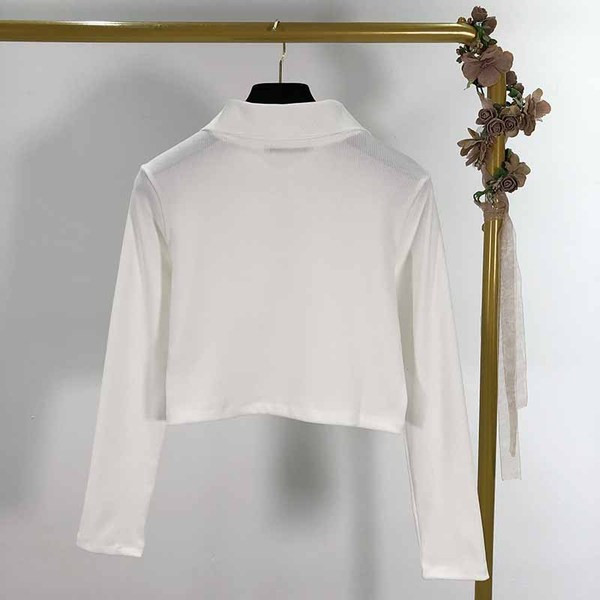 Bluza scurta de dama cu fermoar si guler clasic in alb si negru