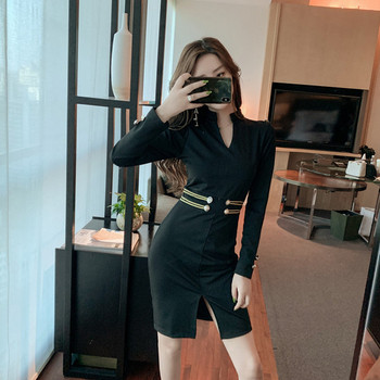 Rochie elegantă de damă, cu mâneci lungi, de culoare neagră