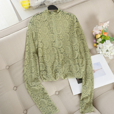 Bluză casual de damă din dantelă cu guler înalt în patru culori