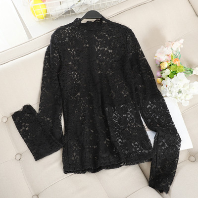 Bluză casual de damă din dantelă cu guler înalt în patru culori