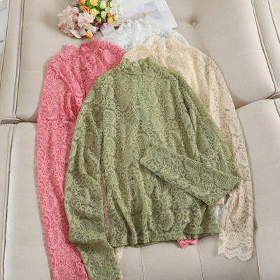 Bluză casual de damă din dantelă cu guler înalt în patru culori