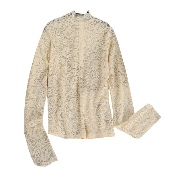 Bluză casual de damă din dantelă cu guler înalt în patru culori