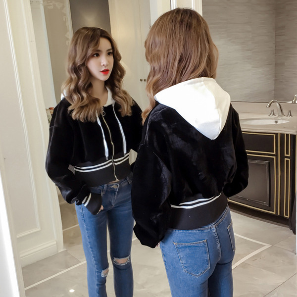 Hanorac de dama modern cu gluga si fermoar in culorile gri, bej si negru