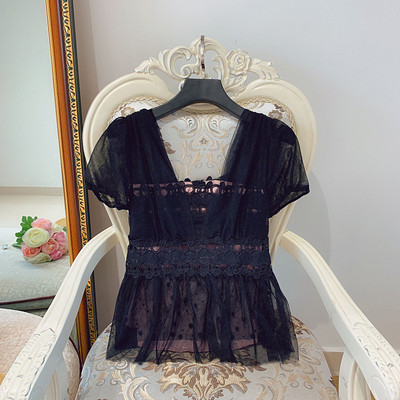 Bluza de dama cu dantela si tul in alb si negru