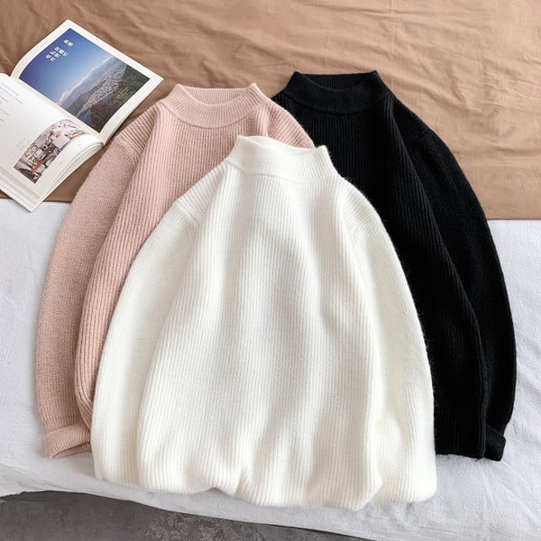 Pulover pentru bărbați moale cu guler semi-înalt - model larg