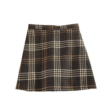 Női kockás szoknya magas derékkal, barna és kék színben