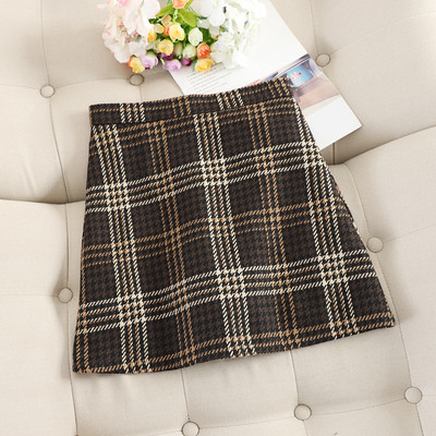 Női kockás szoknya magas derékkal, barna és kék színben