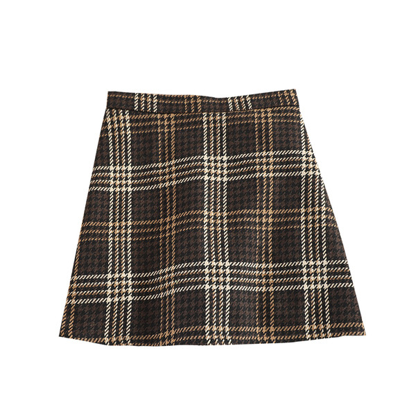 Női kockás szoknya magas derékkal, barna és kék színben