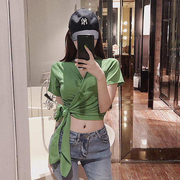 Bluza de dama cu panglica pe spate in alb si verde