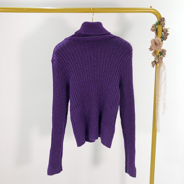 Pulover de dama cu guler polo de culoare mov