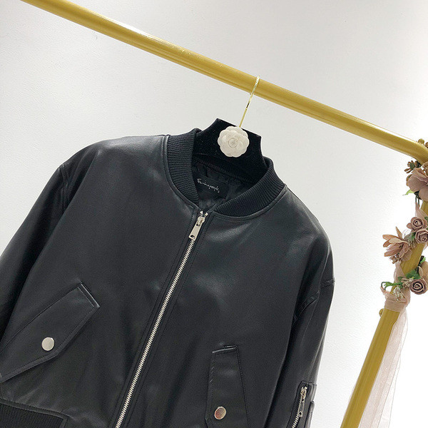 Geaca de dama scurta primavara-toamna din piele ecologica de culoare neagra