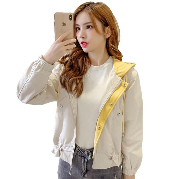 Geaca de toamna de dama model nou cu gluga in culorile roz, galben si alb