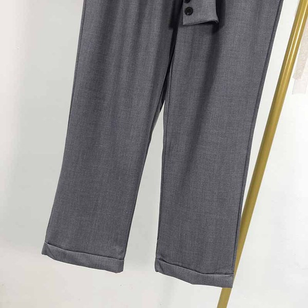 Pantaloni dama cu legaturi in talie de culoare gri - model drept