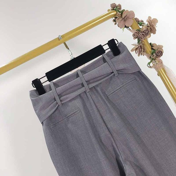 Pantaloni dama cu legaturi in talie de culoare gri - model drept