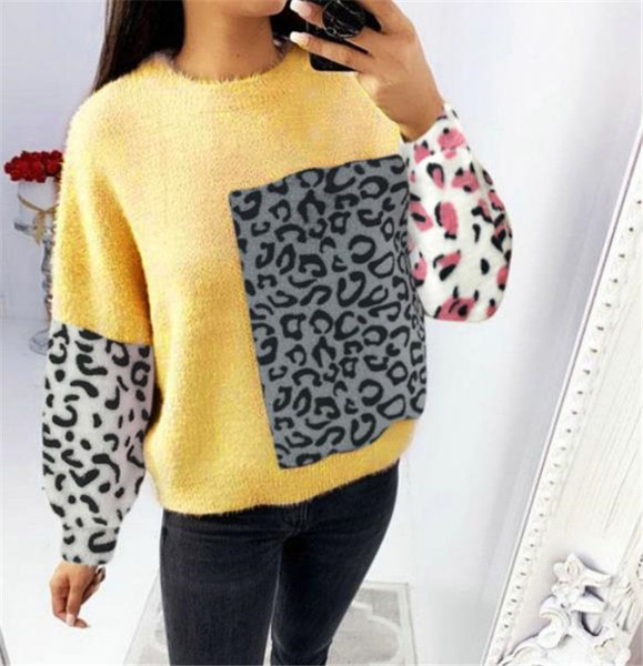 Pulover casual de dama cu animal print in galben si roz