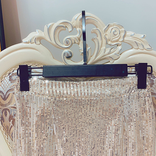 Fusta de dama cu paiete si talie elastica de culoare aurie