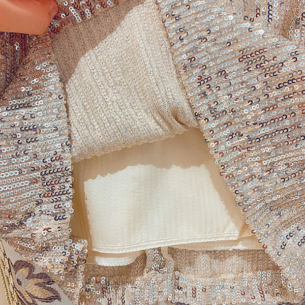 Fusta de dama cu paiete si talie elastica de culoare aurie