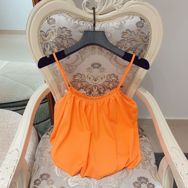 Maieu de damă cu bretele subțiri în alb și portocaliu