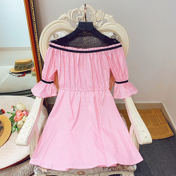 Rochie de dama in dungi cu dantela si maneci lotus