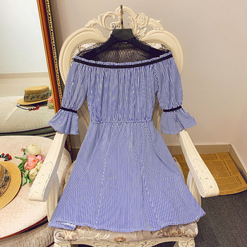 Rochie de dama in dungi cu dantela si maneci lotus