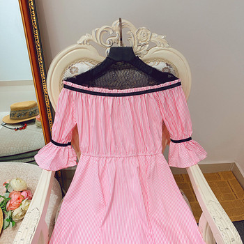 Rochie de dama in dungi cu dantela si maneci lotus